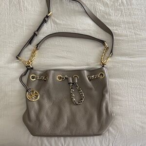 Michael Kors Taupe Leather Shoulder Bag with Gold Accents